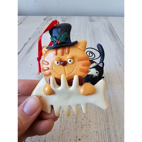 Vintage cat fishbone metal decor ornament set‎ Xmas tree - Picture 2 of 11